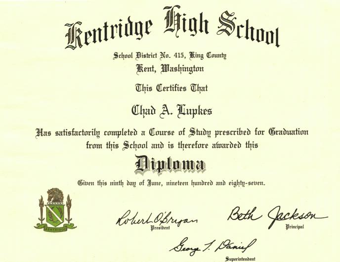 Chad Lupkes, HS Diploma